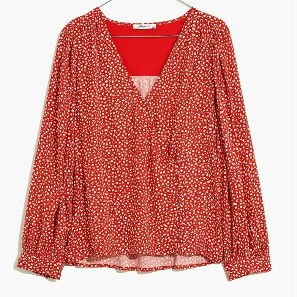Madewell Top Womens XS Red Wrap Apple Blouse
